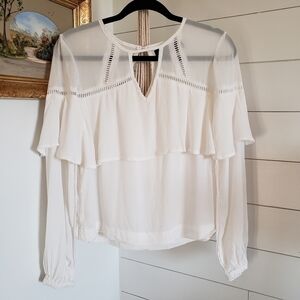 Revolve Minkpink white ruffle top long sleeve blouse cutout detail XS